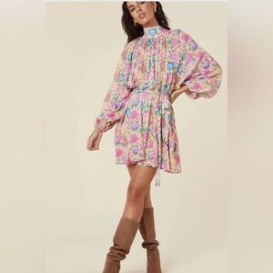 NWT Spell & The Gypsy Mossy High Neck Mini Dress w/belt in Spring Garden Size S